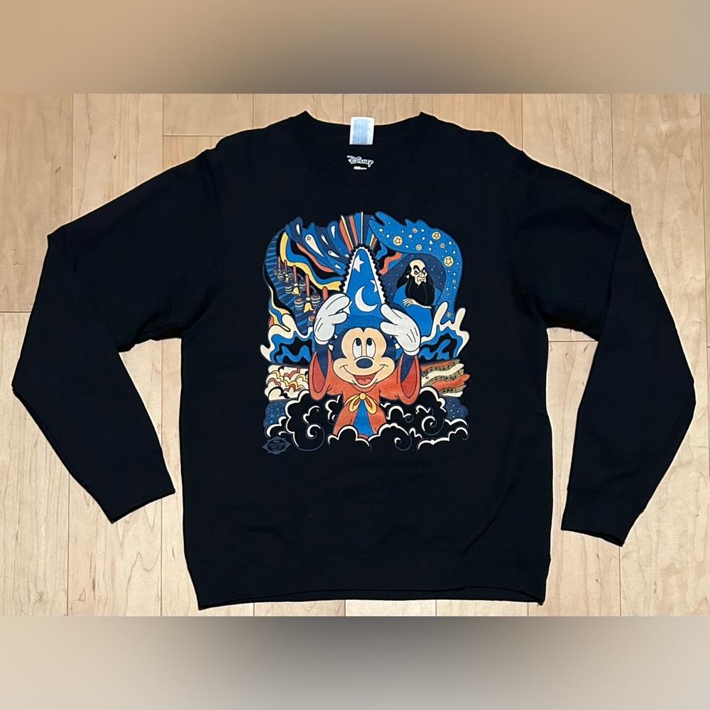 Disney Retro Mickey Mouse Fantasia Graphic Crewneck Sweatshirt in Black